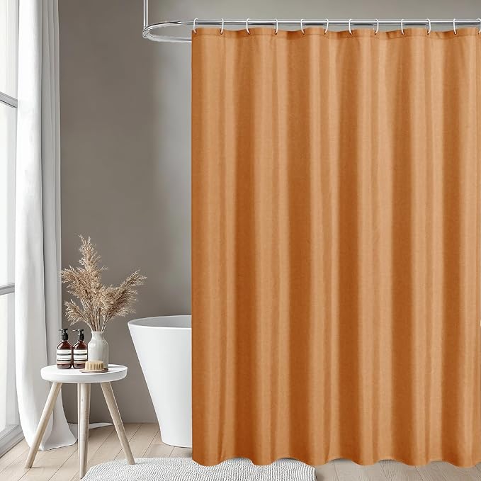 Waterproof Fabric Shower Curtain,No Liner Needed,72x72,Orange | 2-in-1 Design,Linen Textured,100% Waterproof TPU-Laminated Backing,Magnetic Weighted,Machine Washable,For Bathroom,Hotel