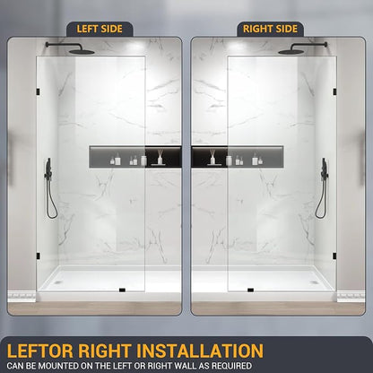 Bathroom Shower Glass Door 12" W×78.75" H, 3/8"(10mm) Thick Clear Tempered Glass Panel with Clamps, Fixed Frameless Waterproof Shower Door, Matte Black