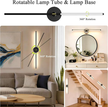 Battery Operated Wall Sconce Set of 2: 10000mAh Wireless Sconces Rechargeable Wall Lights with Touch and Remote, 360° Rotate Cordless Wall Lamp for Bedroom Living Room Hallway, 31.5 Inch, Black