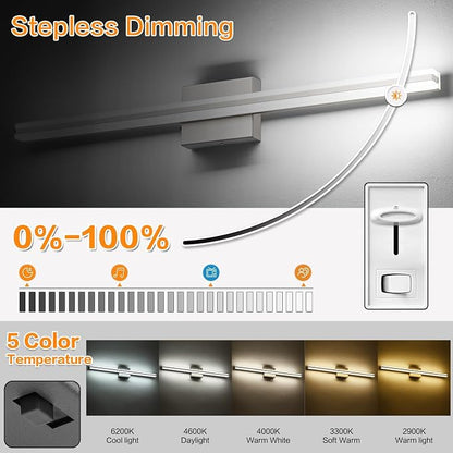 SOLFART Vanity Lights for Bathroom Brush Nickel Modern 32 Inches Bathroom Light Fixtures 5CCT LED Wall Lights