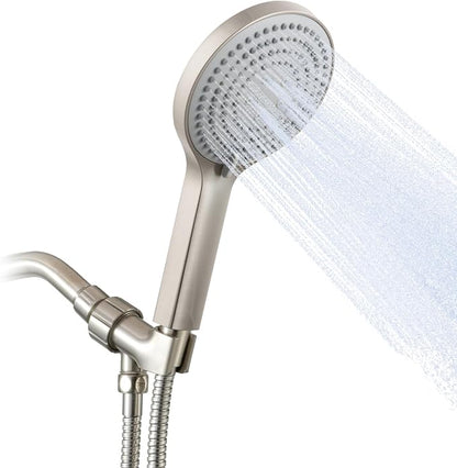 OFFO Handheld Shower Head Set, 6-Mode Brushed Nickel High Pressure Handheld Sprayer with 60" Stainless Steel Hose & Holder, High Flow Large Powerful Boosting Handheld Showerhead for Low Water Pressure