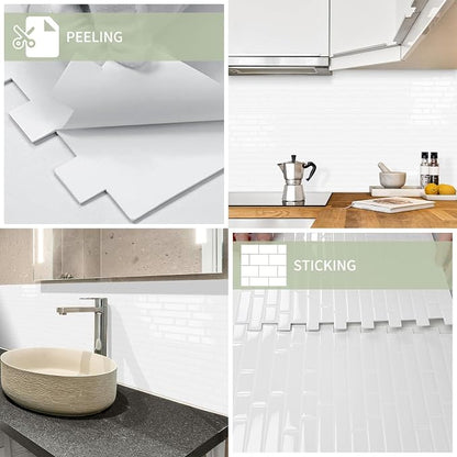 10 Sheets Thick Peel and Stick Kitchen Backsplash Tiles | 3D Waterproof Self Adhesive Wall Tile Stick on Backsplash for Kitchen,Bathroom and Fireplace(White,12"×12")