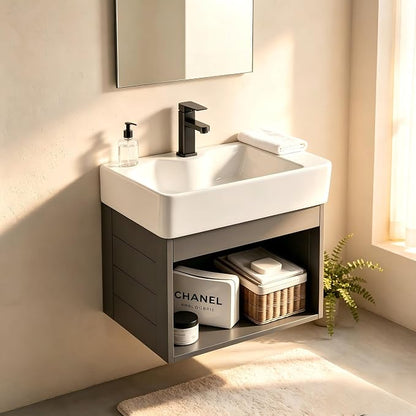 15-inch wall-Mounted Compact Bathroom Vanity, Open-Style mini Bathroom Vanity, Designed specifically for Compact bathrooms