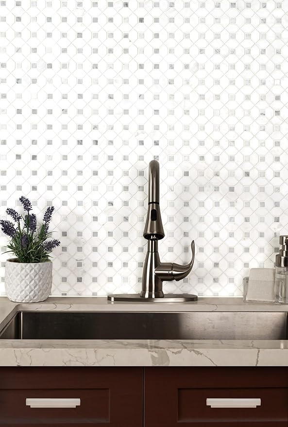 MSI Bianco Dolomite Dotty Polished Marble Mesh-Mounted Mosaic Tile for Kitchen Backsplash, Bathroom Wall, Accent Wall, and Shower