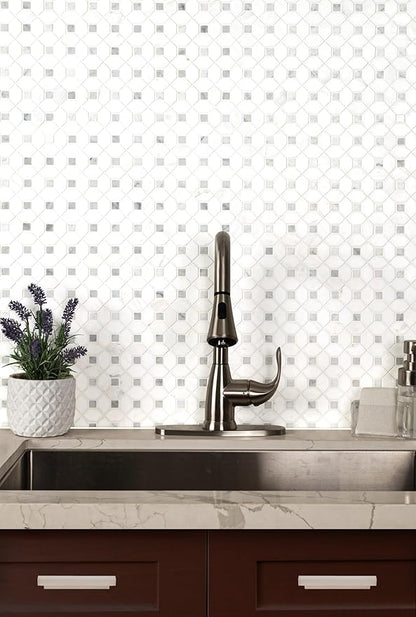 MSI Bianco Dolomite Dotty Polished Marble Mesh-Mounted Mosaic Tile for Kitchen Backsplash, Bathroom Wall, Accent Wall, and Shower