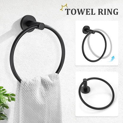TURS Matte Black 5-Piece Bathroom Hardware Set Towel Bar Set SUS304 Stainless Steel Towel Racks for Bathroom Wall Mounted, 23.6-Inch