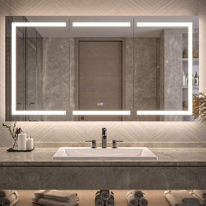 Neftis 66x36 Medicine Cabinet with Lights & Magnifier & Mirrors, GFCI Outlet, Soft-Closed Hinges, Front&Backlit, Anti-Fog, Dimmable&Tunable, Sensor Lights, Recessed/Surface, Adjustable Shelves