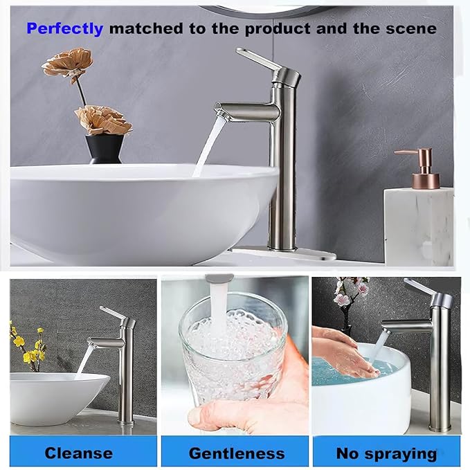 Bathroom Cold & Hot Stainless Steel Faucet, Ceramic Valve Cylinder; Silent Anti-Drip, Single Handle, Water Saving, Washbasin Sink, for Bathroom & Basin, Small Kitchen Faucet (Brushed-h)
