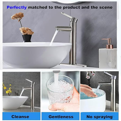 Bathroom Cold & Hot Stainless Steel Faucet, Ceramic Valve Cylinder; Silent Anti-Drip, Single Handle, Water Saving, Washbasin Sink, for Bathroom & Basin, Small Kitchen Faucet (Brushed-h)