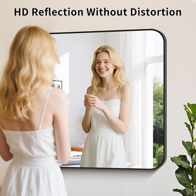 Koonmi Black Framed Bathroom Mirror - 30x22 Inch Shatterproof Tempered Glass Vanity Mirror for Bathroom Sink, Wall Mounted with Matte Aluminum Alloy Frame, No Distortion, Modern Decor