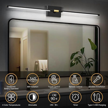 Eneru Battery Operated Wall Sconce, Rechargeable Wireless Light 1 Pack 4CCT | 10000mAh Battery Powered, Touch and Remote Control, Dimmable Wall Lamps for Indoor Living Room Hallway Picture Bedroom Black