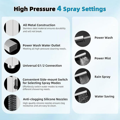 Hibbent 10'' Filtered Shower Head with 4-mode Handheld Shower Spray, Chrome | High Pressure Showerhead Combo, 12'' Adjustable Extension Arm, Shower Filter, Extension Bar, Easy Reach Holder, 71'' Hose