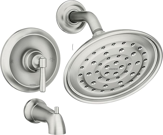 Moen Halle Spot Resist Brushed Nickel Tub and Shower Trim Kit Featuring Showerhead, Lever Handle, and Tub Spout with Posi-Temp Valve Included, 82970SRN