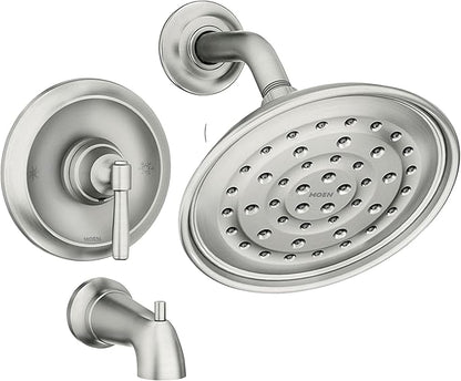 Moen Halle Spot Resist Brushed Nickel Tub and Shower Trim Kit Featuring Showerhead, Lever Handle, and Tub Spout with Posi-Temp Valve Included, 82970SRN