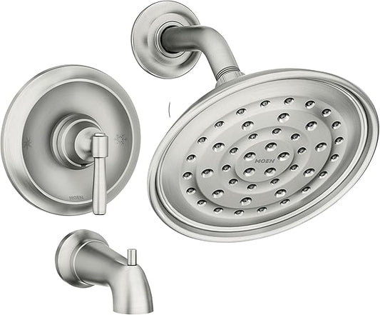 Moen Halle Spot Resist Brushed Nickel Tub and Shower Trim Kit Featuring Showerhead, Lever Handle, and Tub Spout with Posi-Temp Valve Included, 82970SRN