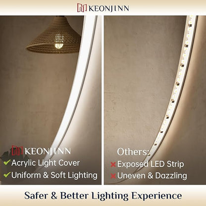 Keonjinn 24 x 36 Inch Oval LED Mirror with Backlit, Pill-Shaped Backlit Mirror Bathroom with HD Tempered Glass, UL-Listed Driver, 3000K/4500K/6500K, Defogging, Lighted Mirrors for Bathroom Wall