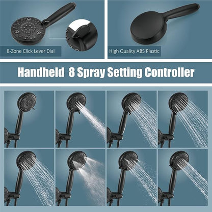 Aolemi Tub Shower Faucet Set Dual 8 Mode Head Valve Kit Matte Black | Valve and Trim Kit, ABS Shower Head and Handheld System, Bathroom Bath Tub Spout 6.3",SUS304,Single Handle