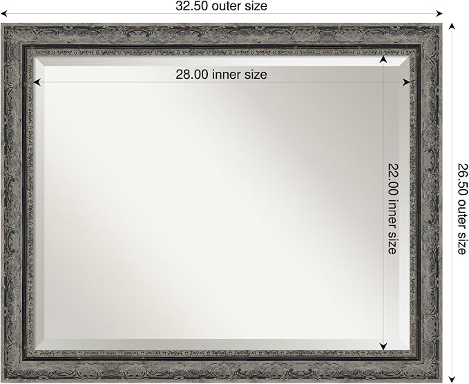 Amanti Art Black Bathroom Mirror for Over Sink, 26x32 Filigree Matte Black Rectangle Vanity Mirror, Large Traditional Frame, Hangs Horizonally and Vertically, Bathroom Wall Decor, Beveled Edge