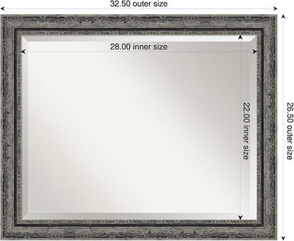 Amanti Art Black Bathroom Mirror for Over Sink, 26x32 Filigree Matte Black Rectangle Vanity Mirror, Large Traditional Frame, Hangs Horizonally and Vertically, Bathroom Wall Decor, Beveled Edge