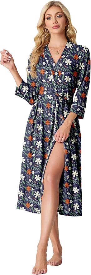 PrinStory Womens Robe Long Knit Bathrobe Lightweight Soft Robes Ladies Bath Robe
