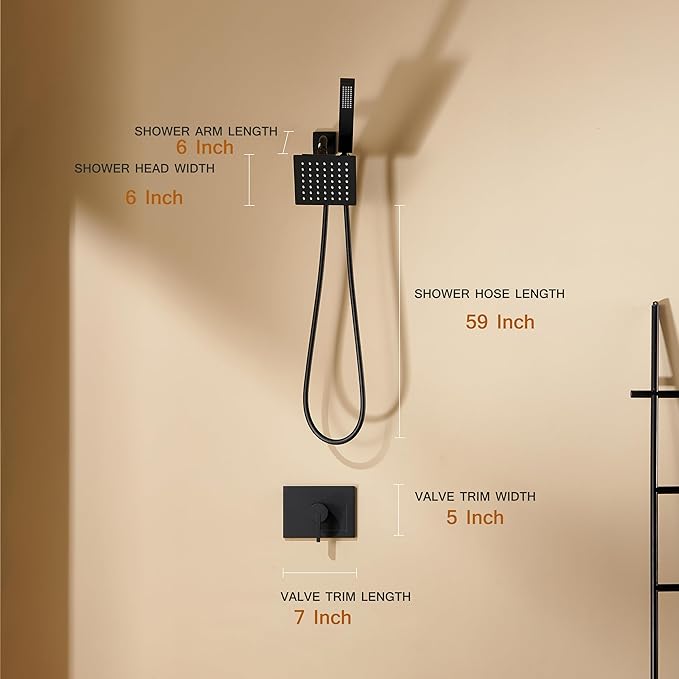 Black Shower Head and Handle Set, Shower Faucet Set Dual Shower Heads with Handheld Spray Combo, All Metal 6" Dual Shower Head Combo and 3-Way Diverter, Black Shower Faucet Set with Valve