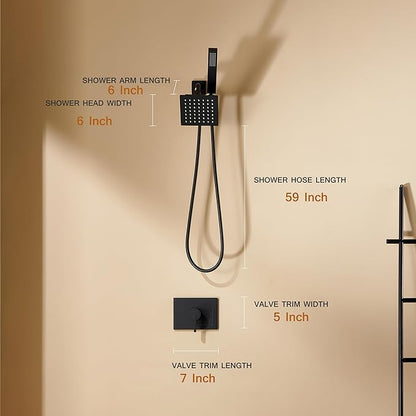Black Shower Head and Handle Set, Shower Faucet Set Dual Shower Heads with Handheld Spray Combo, All Metal 6" Dual Shower Head Combo and 3-Way Diverter, Black Shower Faucet Set with Valve