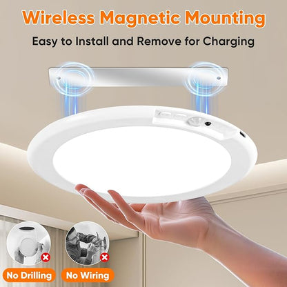 Rechargeable Motion Sensor Ceiling Light, Battery Closet Light 12 RGB Color | Wireless Battery Powered LED Shower Light, Magnetic Cordless Ceiling Light with Remote, Overhead Lamp for Pantry Shed, 2-Pack