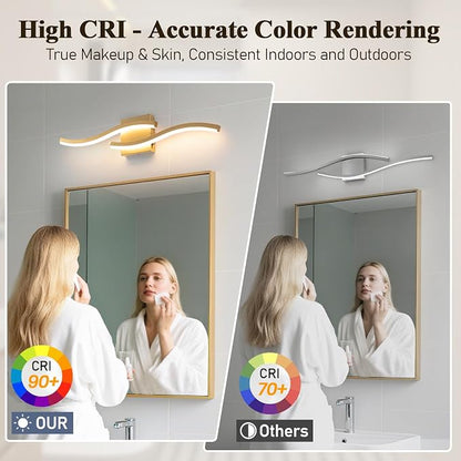 Gold Curved Bathroom Vanity Light Fixture Over Mirror, 23.62 inch Modern LED Wall Lamp 5CCT Dimmable Bathroom Light Fixture Modern Vanity Lighting Wall Sconces
