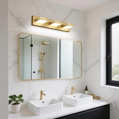 LED Modern Bathroom Vanity Light Fixtures, 3-Light 22-inch Dimmable Gold Vanity Lights for Bathroom Lighting Fixtures Over Mirror, with 350° Rotatable Heads (Cool White 6000K)