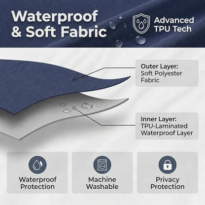 Waterproof Fabric Shower Curtain Liner, TPU Coated, PEVA-Free & Odorless, Hotel Quality, 3 Magnets, Rust-Proof Metal Grommets, Machine Washable, Navy, 72x72 Inch
