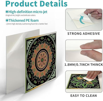 Easy Peel Stick wall Tile Stickers 6x6in Stick on backsplash Tiles,12Pcs | removable 3D tile for kitchen RV bathroom laundry backsplash decor,Ultra-high-definition printed mandala pattern