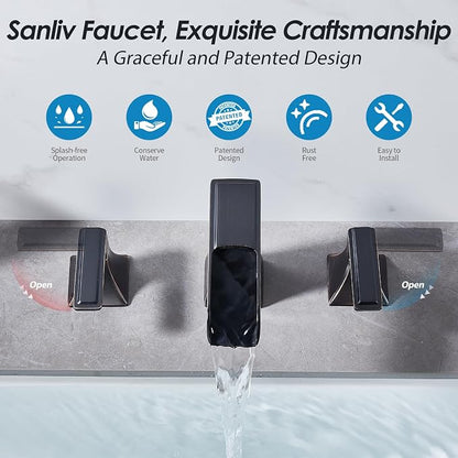 Oil Rubbed Bronze Bathroom Faucet, Sanliv 2-Handle Widespread Bathroom Faucet for 3-Hole Sinks 4-16 inch, Bronze Waterfall Vanity Faucet with Pop-Up Drain (ORB)