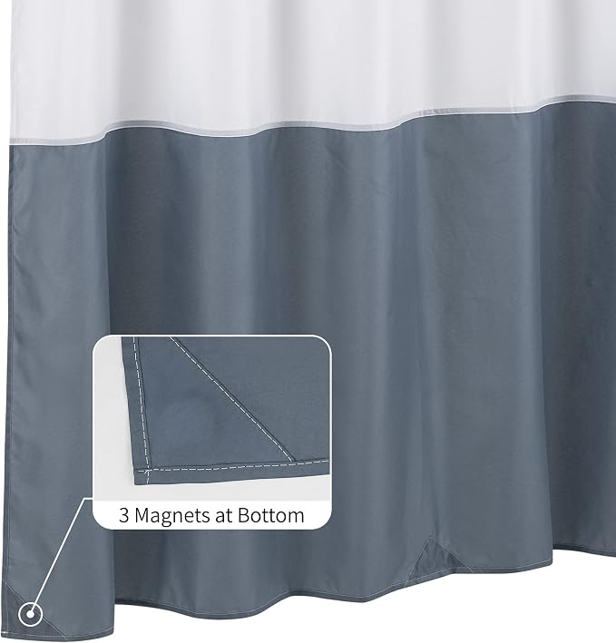 ALYVIA SPRING Waterproof Shower Curtain or Liner White/Stone Blue, 72x72 | 3 Magnets, Soft Cloth & Hotel Quality, Machine Washable, Light-Weight, Standard Size