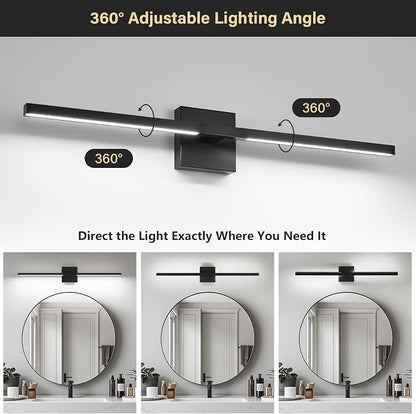Black Bathroom Vanity Light, 31 Inch LED Light Bar Over Mirror | Modern Bathroom Light Fixture Over Mirror for Vanity, 360° Rotatable Dimmable LED Wall Mounted Lighting, ETL Certified