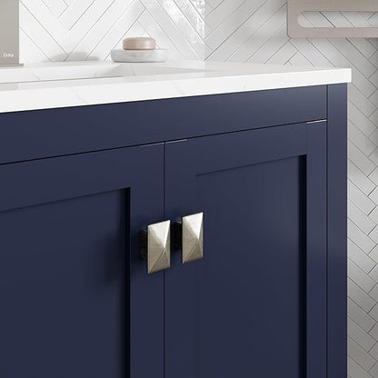 Eviva London 30 in. Blue Single Sink Bath Vanity with Carrara Quartz Top and Undermount Porcelain Sink