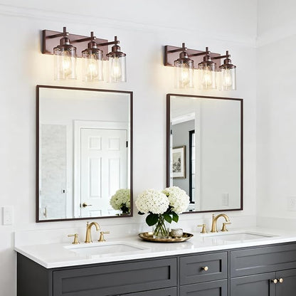 3-Light Bronze Bathroom Light Fixtures Over Mirror,Modern Bathroom Vanity Light with Clear Glass Shade, Wall Sconce for Bathroom Hallway Cabinet Bedroom Kitchen Living Room Foyer E26 Base