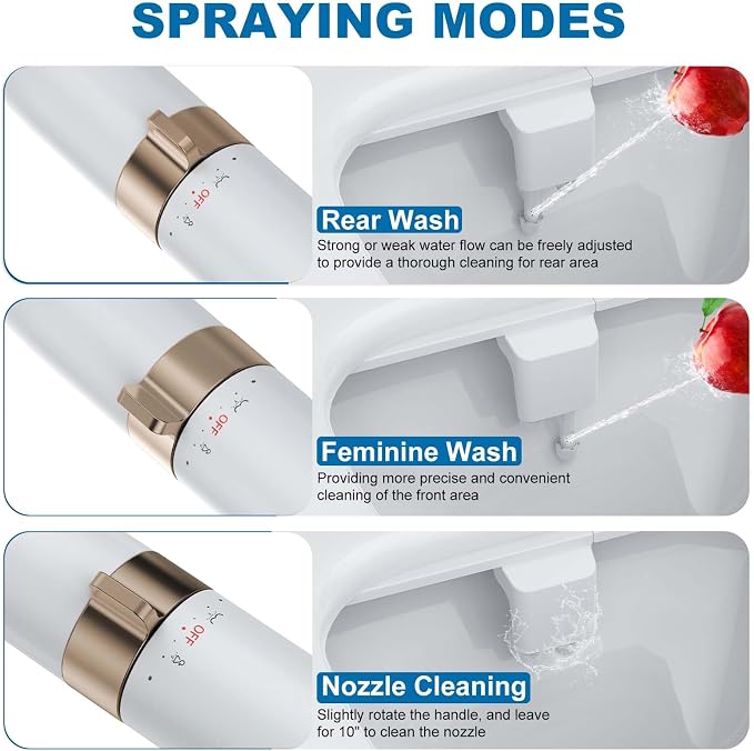 Bidet Attachment for Toilet Seat Water Pressure, Hygienic Bidets Attachment for Existing Toilets - Adjustable Fresh Water Pressure Dual Nozzle (Frontal & Rear Wash) Easy to Install,