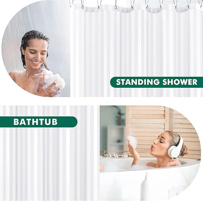 Biscaynebay Fabric Shower Curtain or Liner 72" X 72", White Water Repellent Damask Stripes Bathroom Curtains Machine Washable