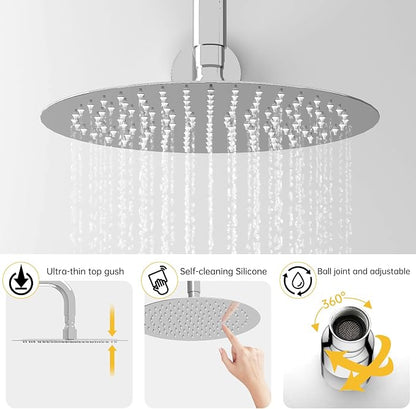 BESy Shower System with 10 Inch Round Rain Shower Head and Handheld Wall Mounted, High Pressure Rainfall Shower Faucet Fixture Combo Set with 2 in 1 Handheld Showerhead for Bathroom, Chrome
