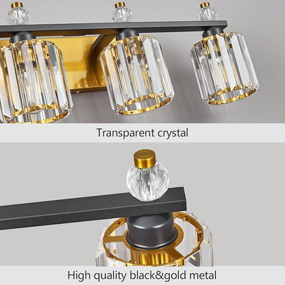 Bathroom Vanity Lights 3-Light Sand Black Gold Modern Crystal Vanity Light Fixtures Over Mirror Crystal Bathroom Vanity Lighting Fixtures