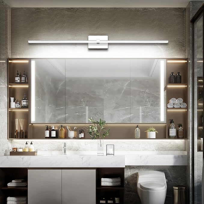 Modern Bathroom Vanity Light 48 inch 32W Dimmable 5CCT LED Bathroom Light Fixture Over Mirror Chrome Vanity Lights Bar for Bath