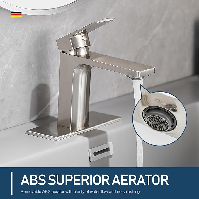 Bathroom Faucets Brushed Nickel 1 Hole Single Handle Bathroom Vanity Sink Faucet with Pop-up Drain and Faucet Supply Lines Rv Lavatory Vessel Faucet Basin Mixer Tap