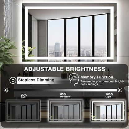 EchosLife 50"x36" Lighted Mirrors for Bathroom Wall | Backlit + Front Lit, Anti-Fog, Stepless Dimmable, 3 Colors, Memory, Tempered Glass, UL Listed, Horizontal/Vertical