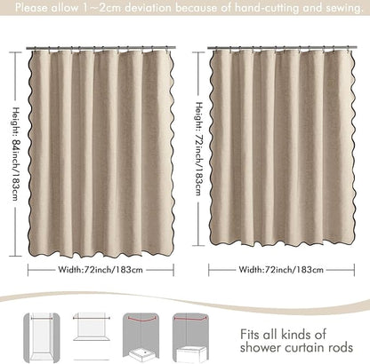 MIULEE 72"x84" Extra Long Scalloped Linen Shower Curtain Copper Brown | Linen Textured, Waterproof, Washable, 12 Metal Hooks, Heavy Duty Cloth, Black Border, Shower Curtain for Bathroom Bathtub