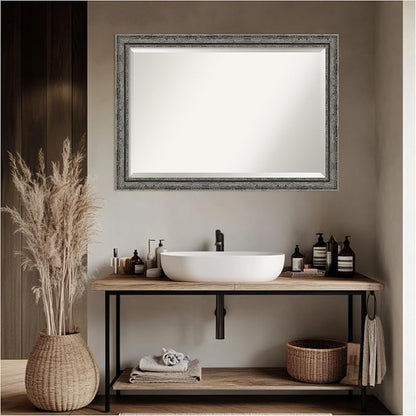 Amanti Art Black Bathroom Mirror for Over Sink, 28x40 Filigree Matte Black Rectangle Vanity Mirror, Large Traditional Frame, Hangs Horizonally and Vertically, Bathroom Wall Decor, Beveled Edge