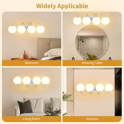4 Lights Vintage Bathroom Vanity Light Fixtures Over Mirror, Brushed Nickel Vanity Lights For Bathroom With Milk White Glass Globe Shade, Wall Lights For Bedroom, Hallway, Dressing Table(G9 Incl.)