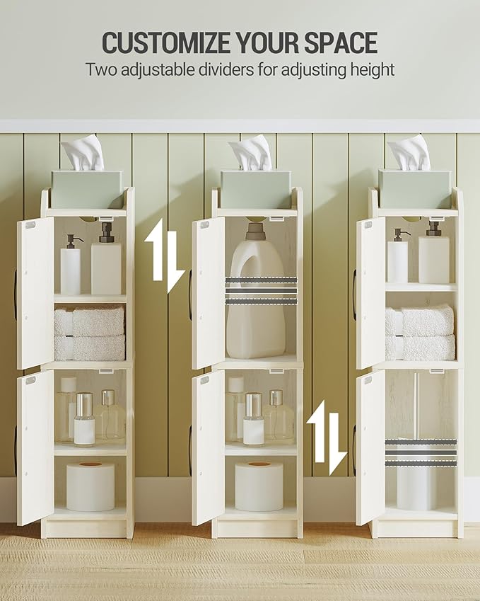Bathroom Storage Cabinet, Small Corner Floor Cabinet with Door and Shelves, Narrow Bathroom Organizer and Paper Storage with Adjustable Shelves, for Small Spaces, Rustic White BC27014X