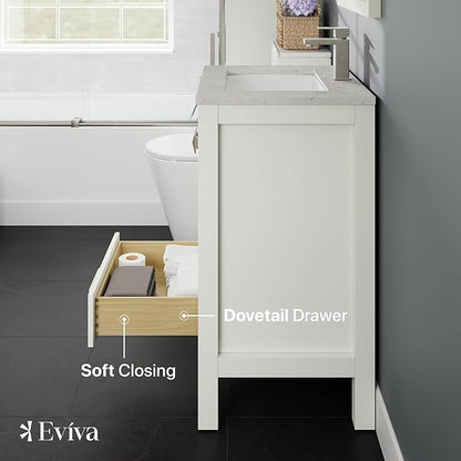 Eviva London 24 in. White Single Sink Bath Vanity with Carrara Quartz Top