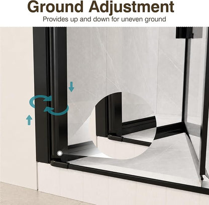 34-35.2" W x 72" H Frameless Bifold Pivot Swing Shower Door | 1/4" (6mm) Clear SGCC Tempered Glass with a space-saving folding Bathroom Door, Reversible Installation, Matte Black Finish