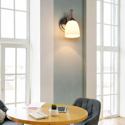 Traditional 1-Light Indoor Wall Sconce with Frosted Glass Bathroom Bedroom Hallway, 9.6" H x 5.5" W, Brushed Nickel